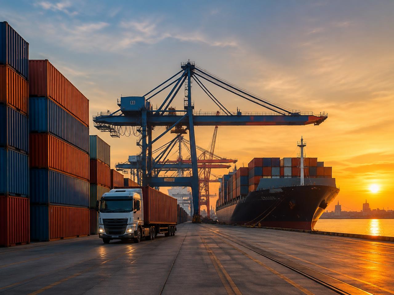Puerto de carga con contenedores para operaciones de importación y exportación